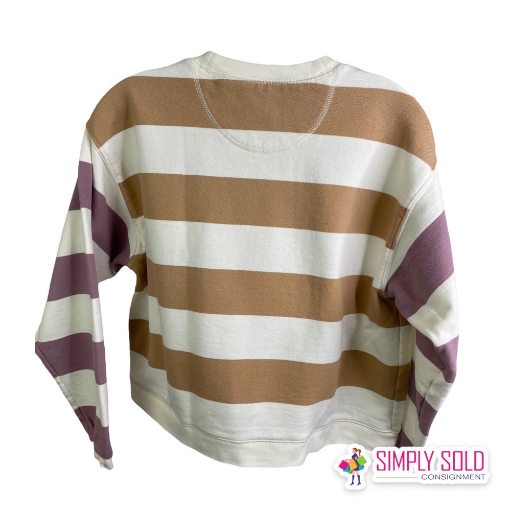Madewell Women's (Re)sourced Cotton Swing Sweatshirt In Stripe Purple Tan Sz XS - Picture 3 of 8